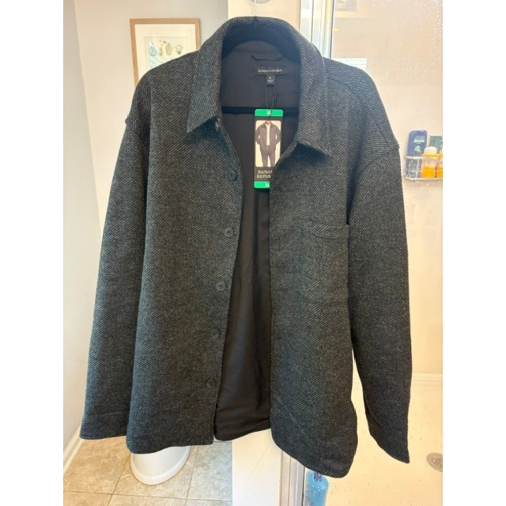 NWT Banana Republic Men's XL Charcoal Herringbone Shirt Jacket Shacket